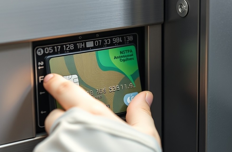 Specialist inspecting the card reader of a self-service terminal